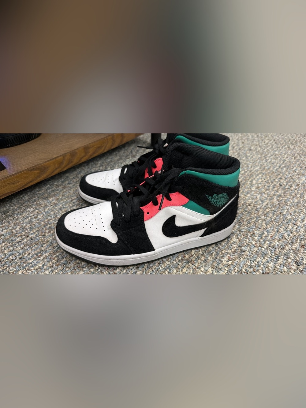 Jordan Mid Sneakers in Black, White, Teal & Pink